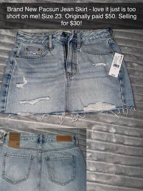 PacSun Light Wash Distressed Denim Mini Skirt